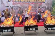 Jutaan Batang Rokok Ilegal dan Ribuan Liter Miras Dimusnahkan